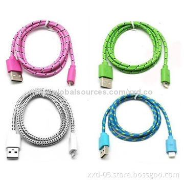 Wholesale 3m sync data fabric nylon braided USB charger cable for iPhone 5